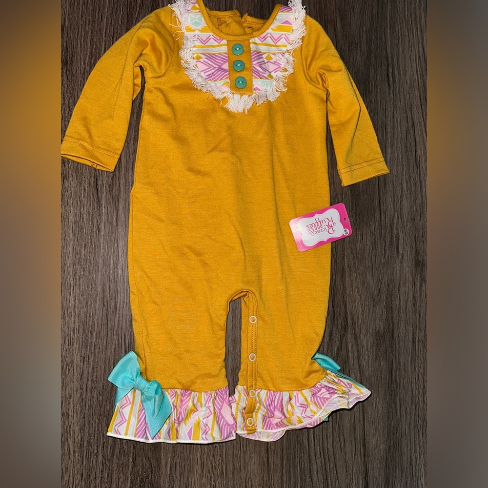 Charming Mustard and Aqua Ruffle Footie